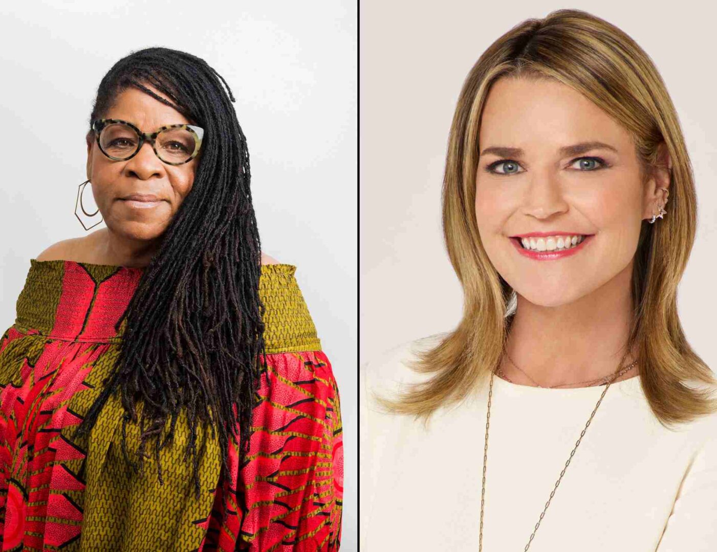 A headshot of Susan Burton on the left and Savannah Guthrie on the right.